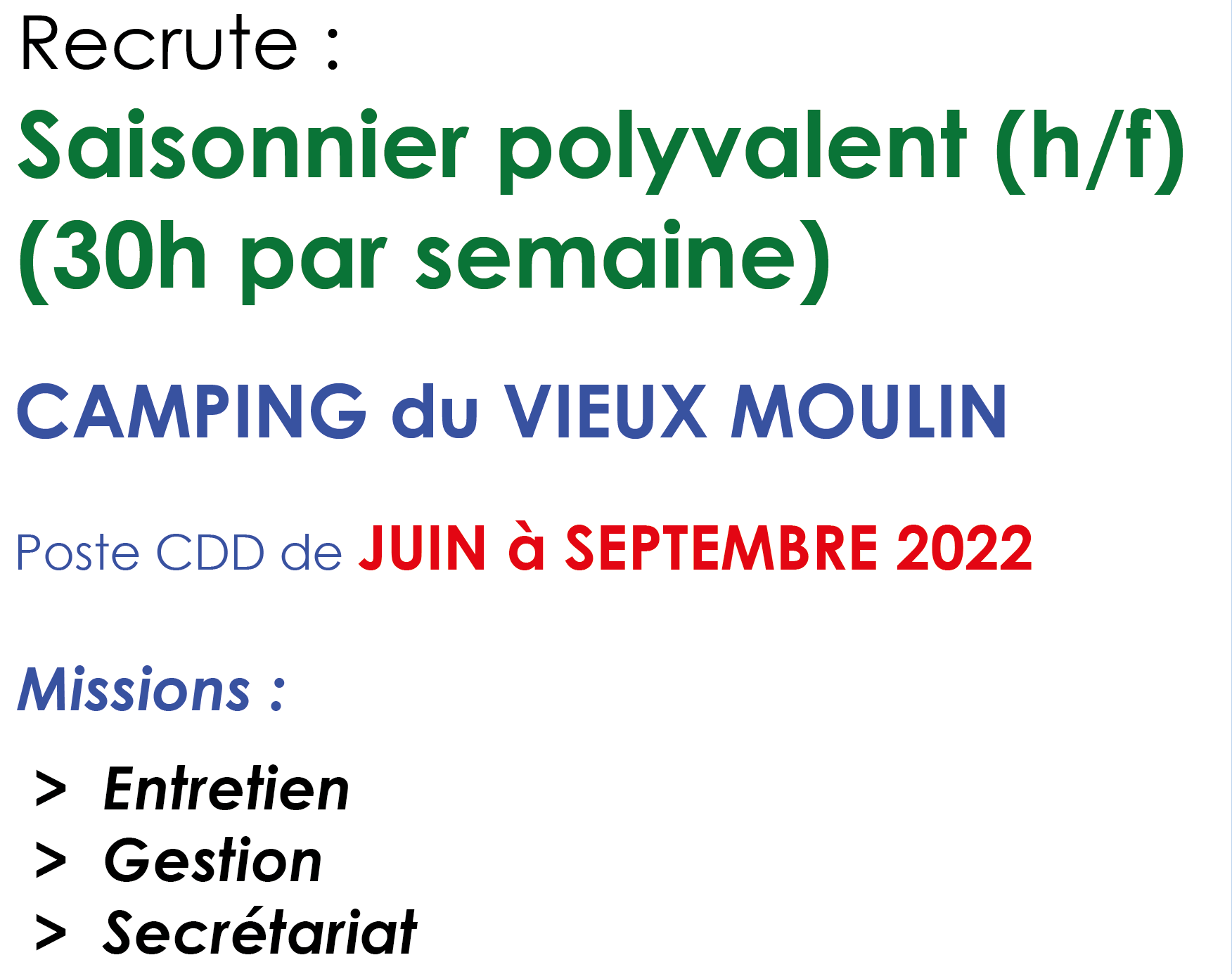 Offre emploi – Camping