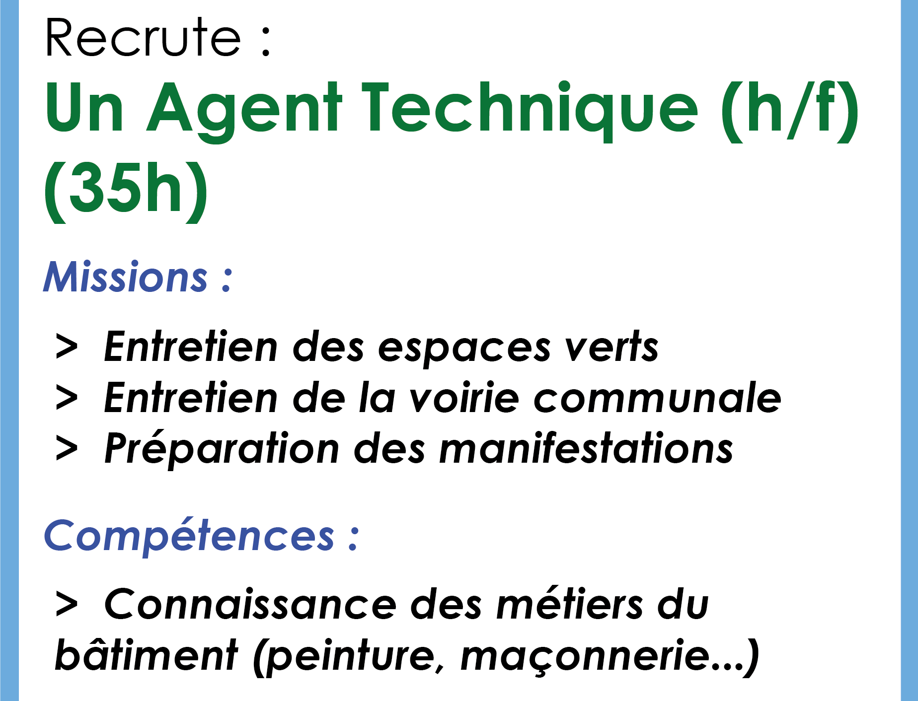 Offre d’emploi – Agent technique