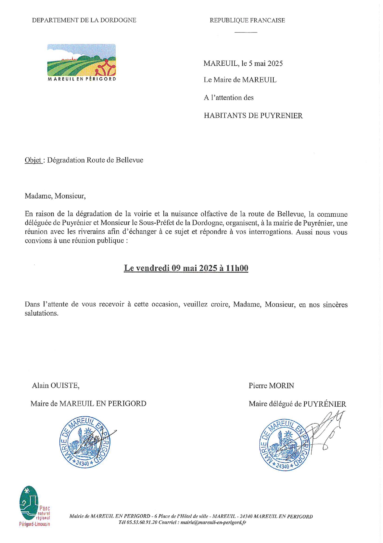 Vendredi 9 mai – Réunion Puyrénier