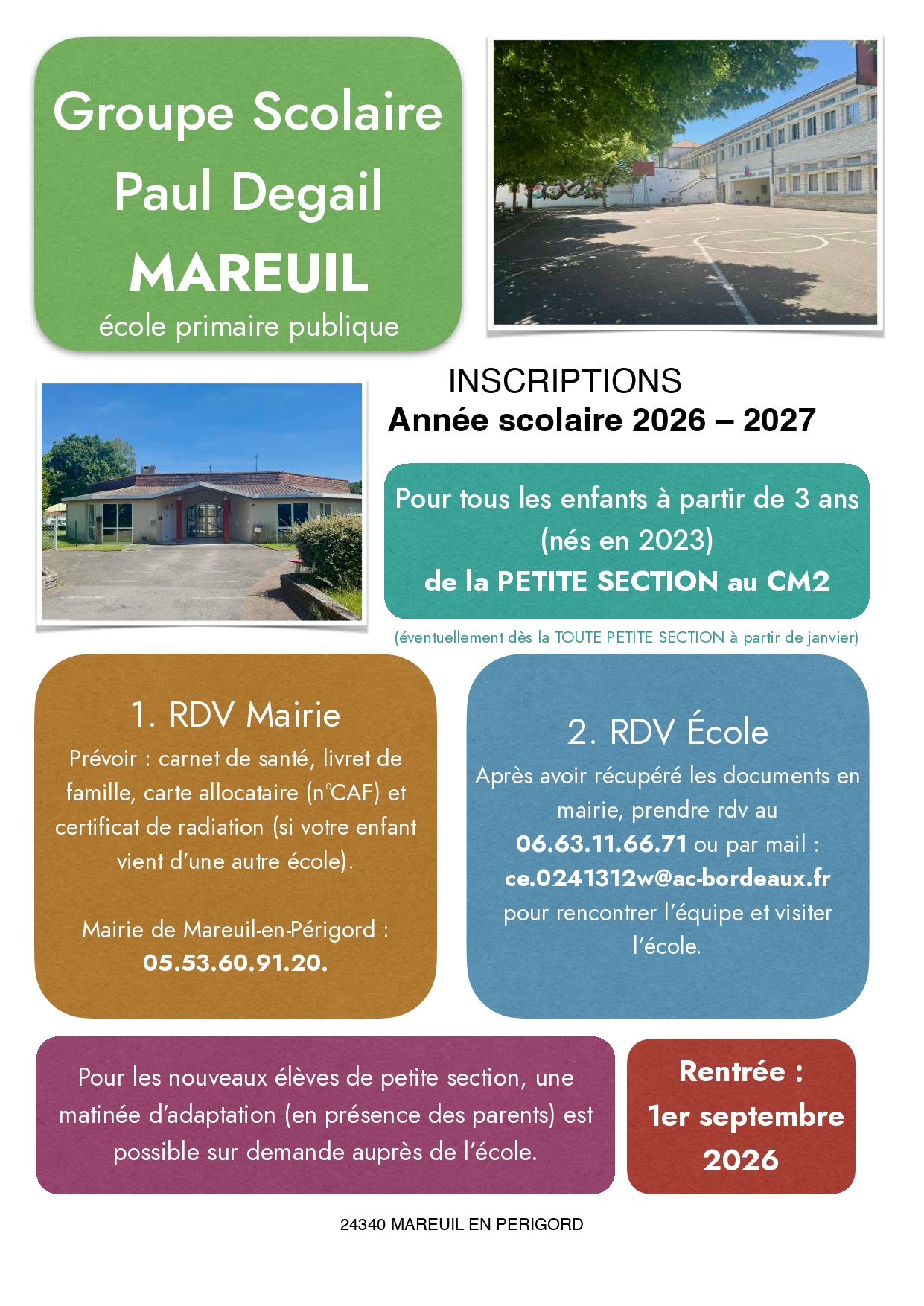 Inscriptions rentrée scolaire